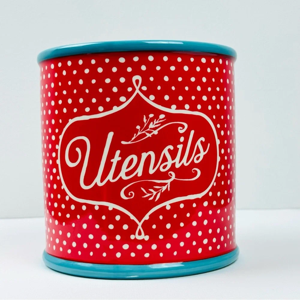Pioneer Woman Polka-Dot Utensil Crock Holder Organizer